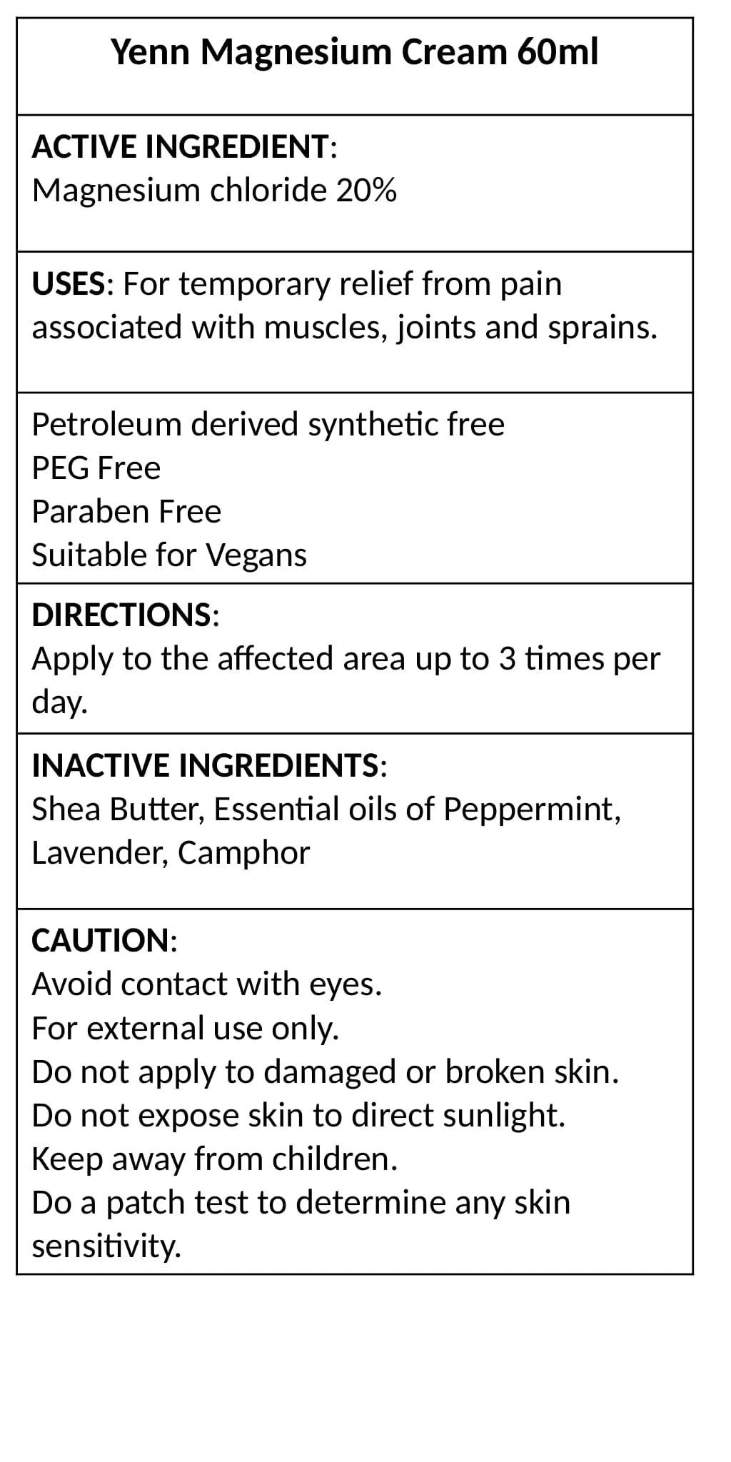 Yenn Magnesium Cream - The Sweat Shop