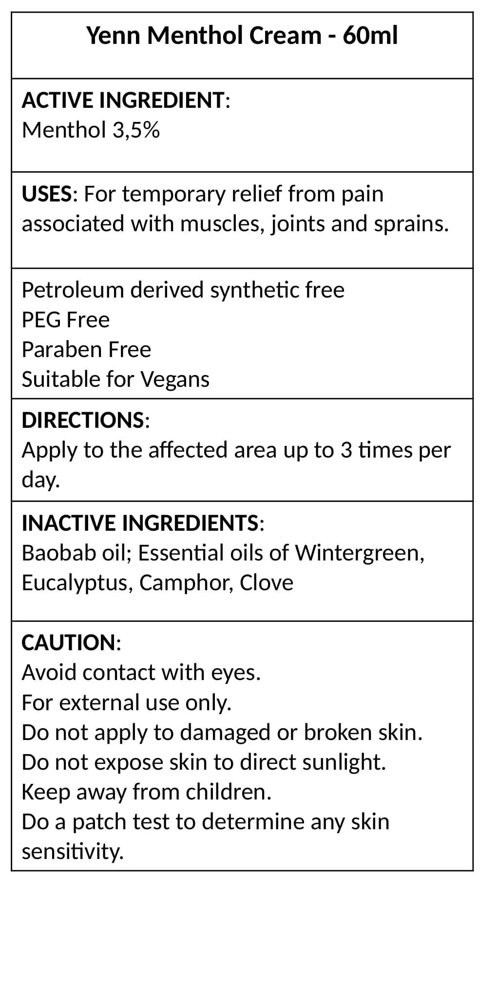 Yenn Menthol Cream - The Sweat Shop