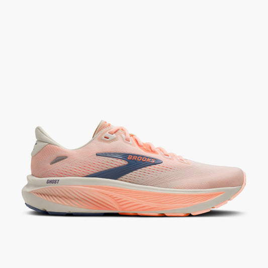 Brooks Ghost 18 Women's Wide - Star White/Cyber Peach/Grey