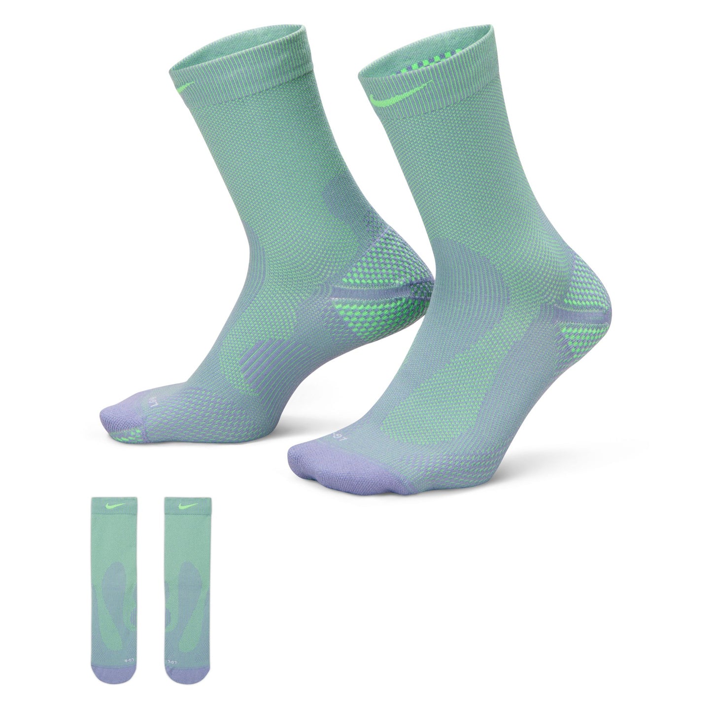 Nike Running Lightweight Crew Socks (1 Pair) - Iron Purple/Voltage Green/Pure Platinum/Voltage Green